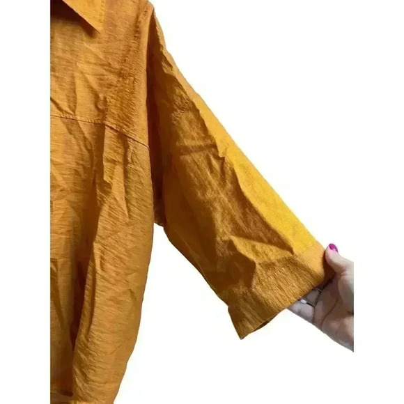 Soft Surroundings Mustard Color 3/4 Sleeves Button Front Top Large - Picture 5 of 9